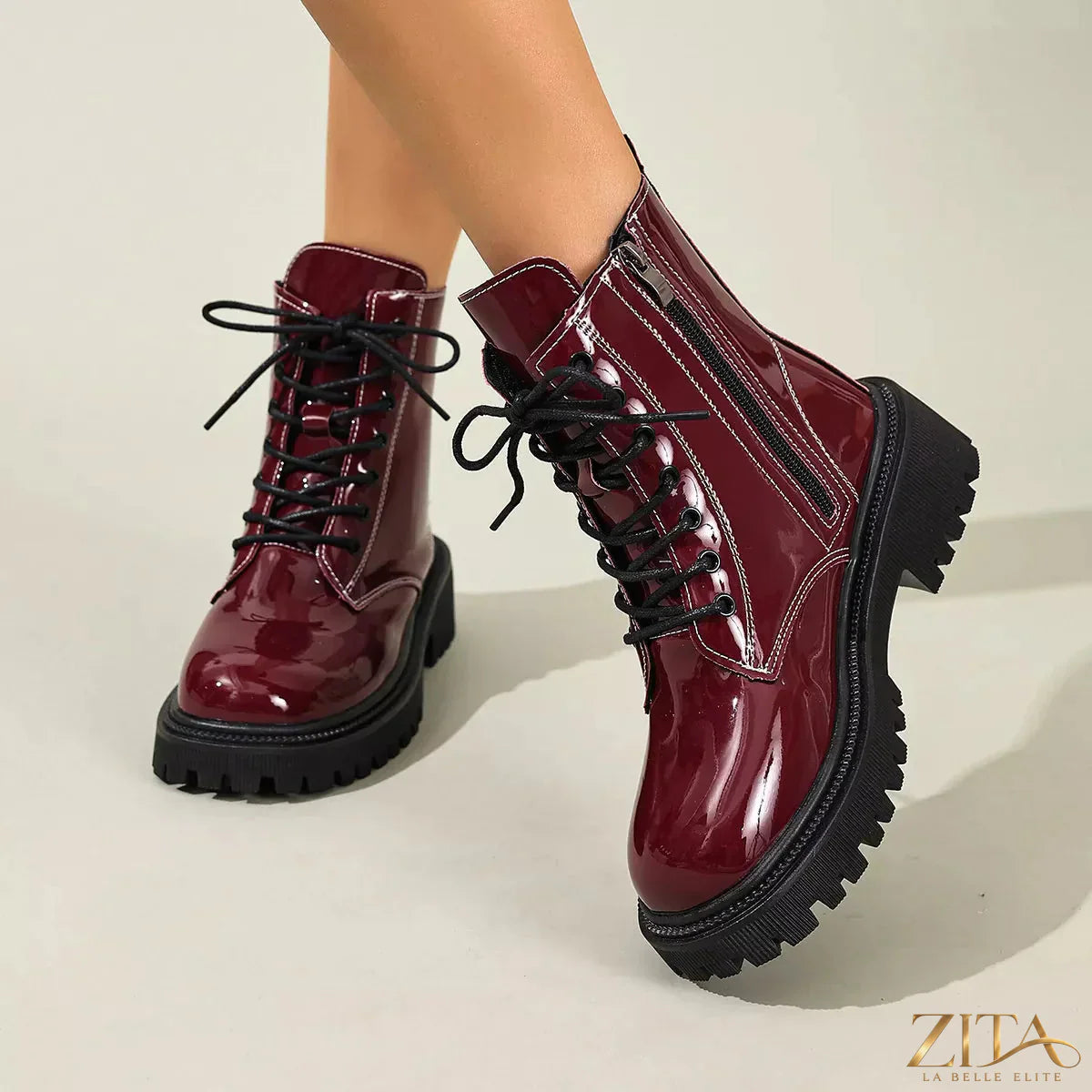 Zita La Belle Elite lace-up block heel boots featuring a stylish design with sturdy heels and fashionable lace-up front.