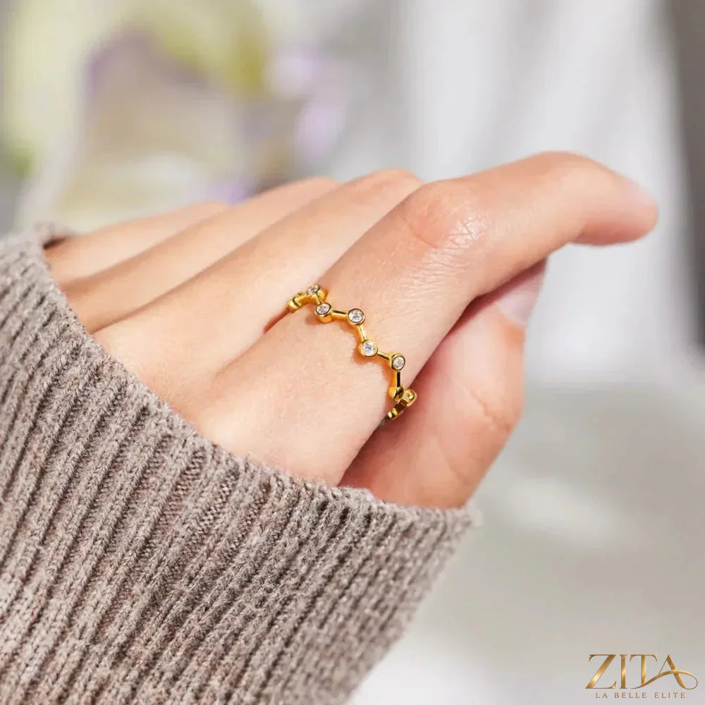 Elegant 18K gold-plated sterling silver zircon ring by Zita La Belle Elite, featuring sparkling cubic zirconia details.