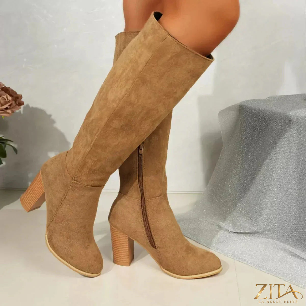 Point toe block heel boots by Zita La Belle Elite, featuring sleek design and sturdy high heels, perfect for stylish footwear.