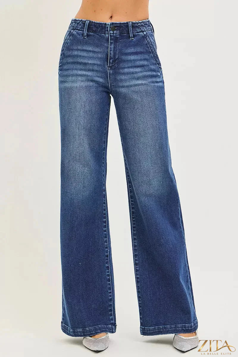 Zita La Belle Elite RISEN high rise wide-leg jeans with slanted pockets, denim fabric, and relaxed fit.