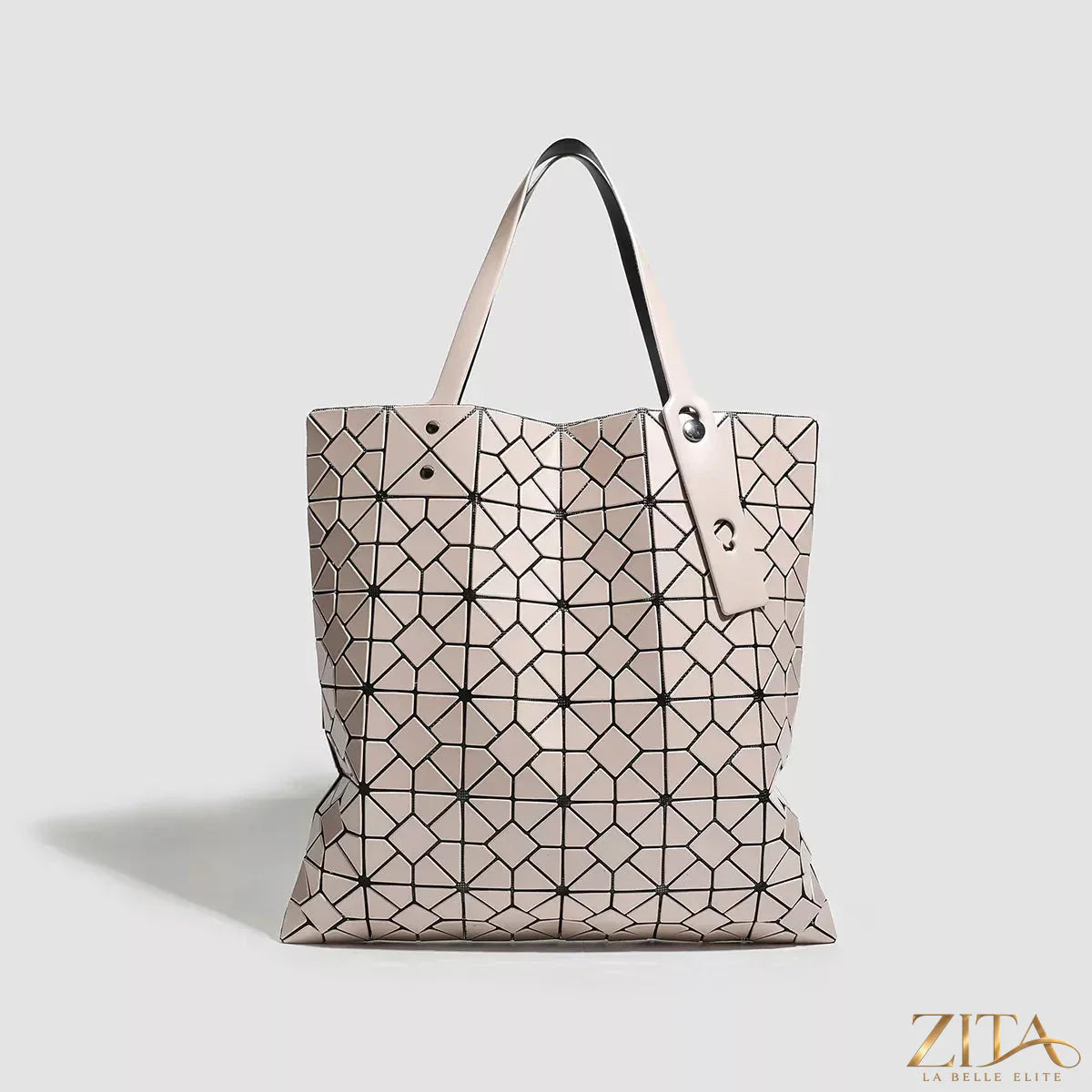 Zita La Belle Elite geometric lattice pattern handbag with structured design and top handle, stylish accessory for everyday use.