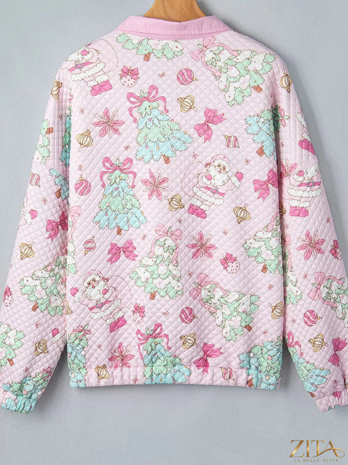 Zita La Belle Elite Christmas print collar half-button loose sweatshirt, festive holiday design, cozy knit fabric, casual style