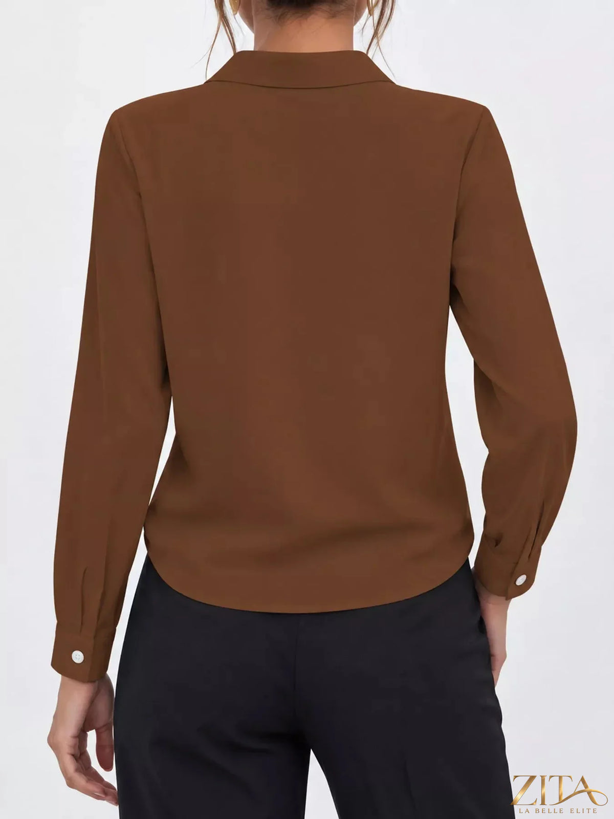 Zita La Belle Elite long sleeve satin blouse in elegant fabric with a classic fit, shown in a stylish, smooth satin finish.