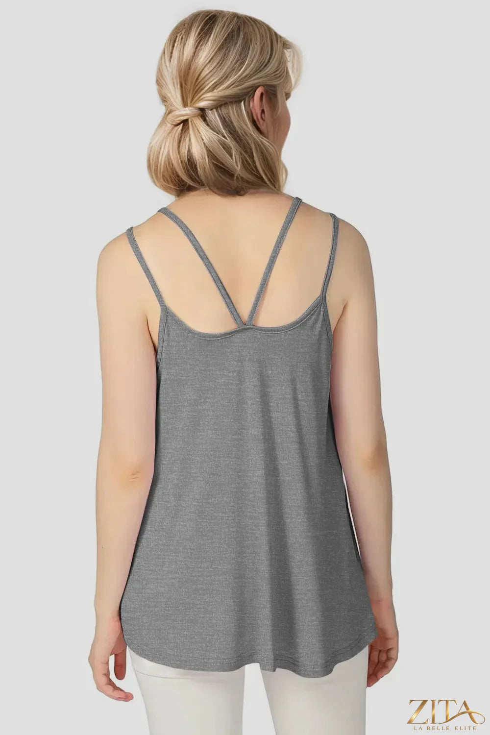 Zita La Belle Elite Basic Bae bamboo camisole with scoop neck and double spaghetti straps, shown in natural fabric.