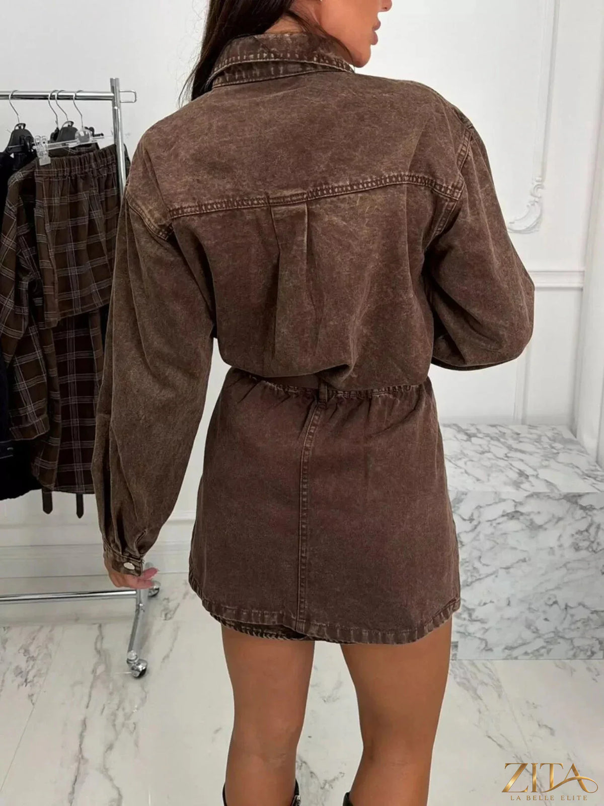 Vintage washed denim jacket by Zita La Belle Elite with chest pockets, featuring classic distressed denim and casual style.