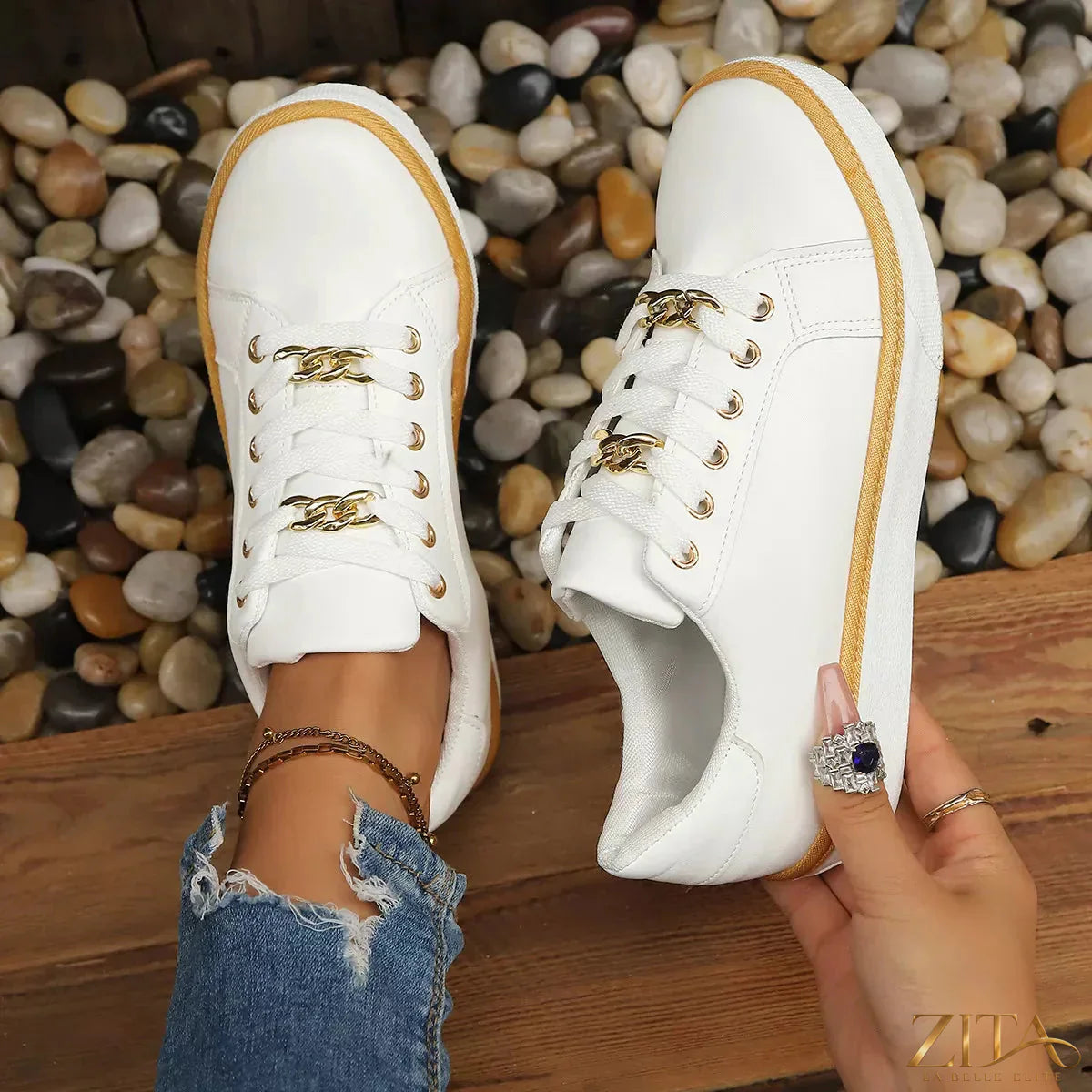 Zita La Belle Elite round toe platform sneakers with chunky soles and stylish design, perfect for casual streetwear.