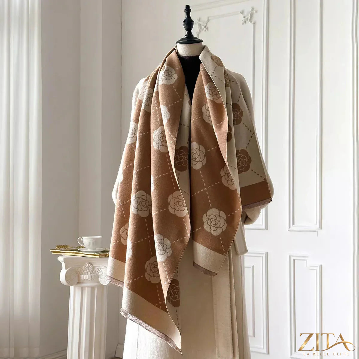 Floral raw hem scarf by Zita La Belle Elite featuring colorful flower pattern and lightweight fabric, ideal for stylish accessories