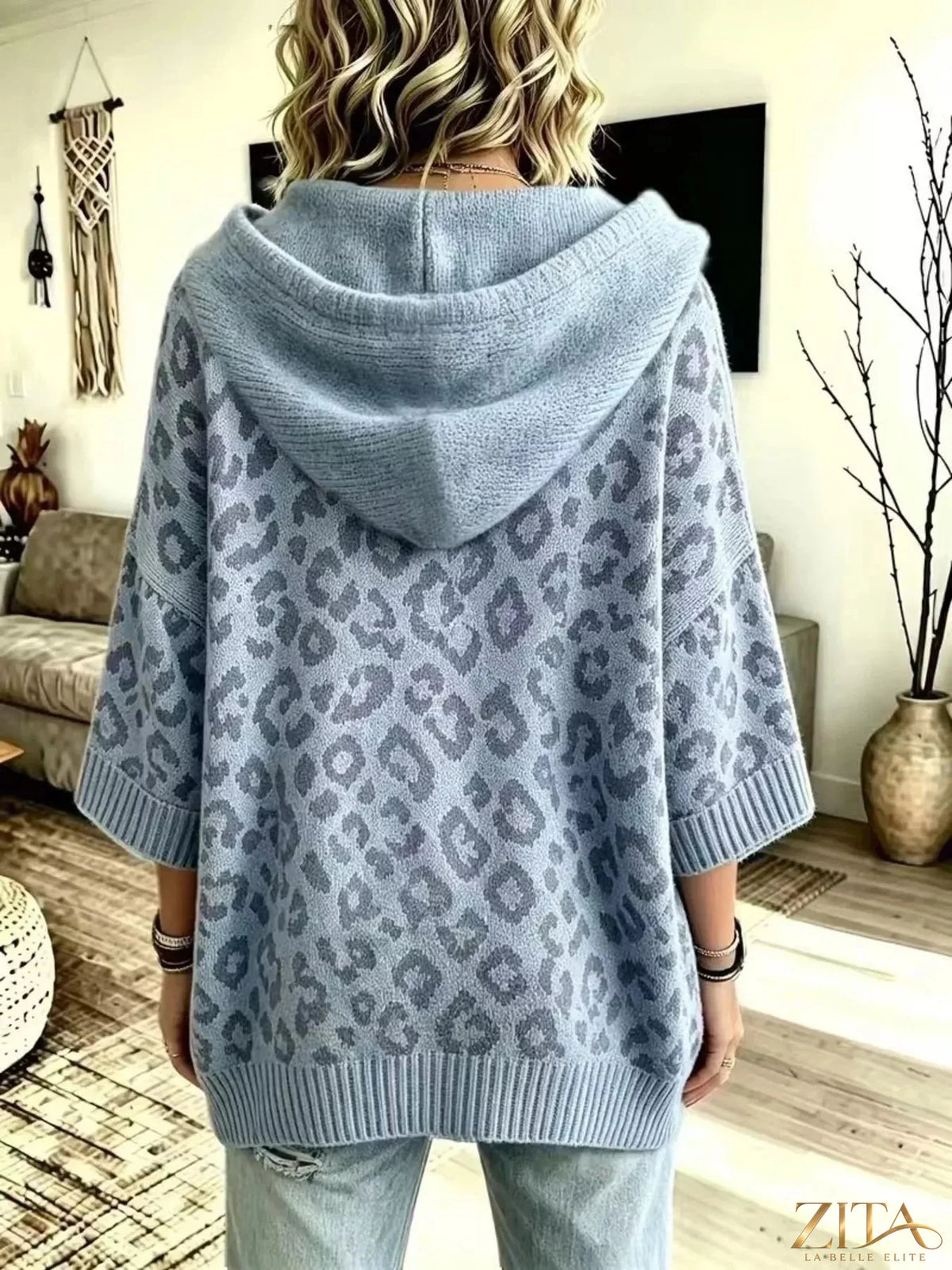 Zita La Belle Elite leopard print hooded sweater with drawstring, cozy and stylish for casual wear.