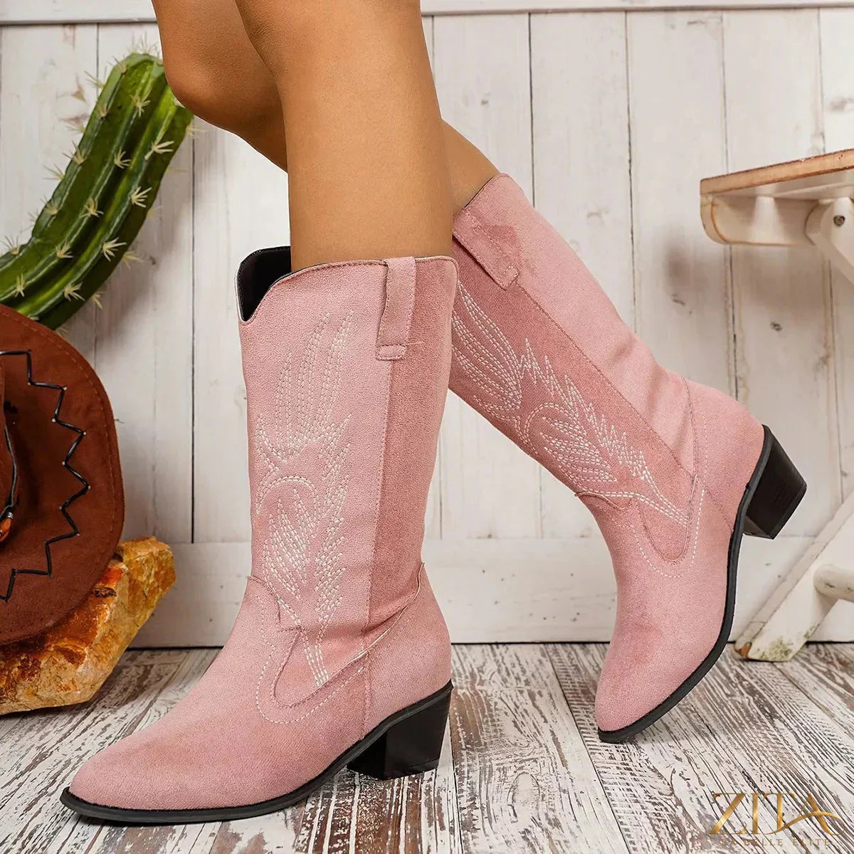 Zita La Belle Elite point toe block heel boots with sleek design and stylish silhouette, featuring a modern pointed toe and sturdy heel.