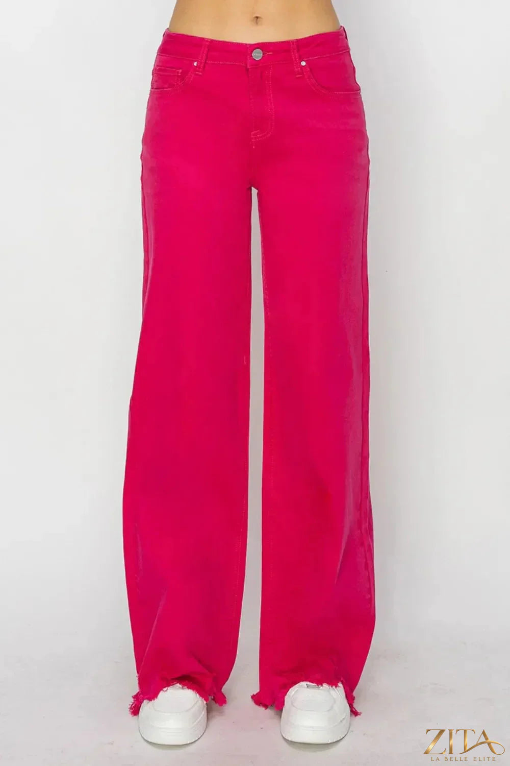 Zita La Belle Elite RISEN high rise wide leg jeans featuring a classic denim wash and relaxed fit, displayed on a mannequin.