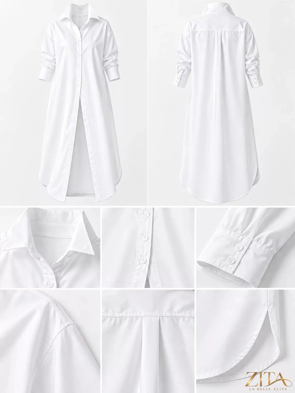 Plus size longline button-down shirt by Zita La Belle Elite, showing the relaxed fit and stylish design in soft fabric.