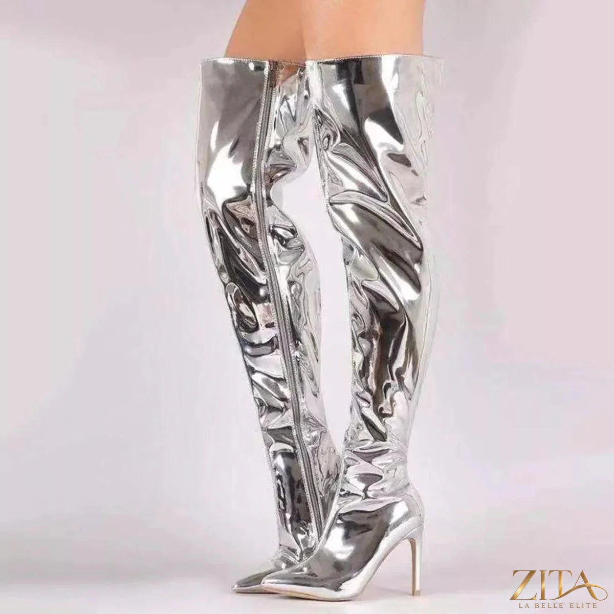 Zita La Belle Elite point toe stiletto boots in sleek black leather with high heels and a fitted silhouette.