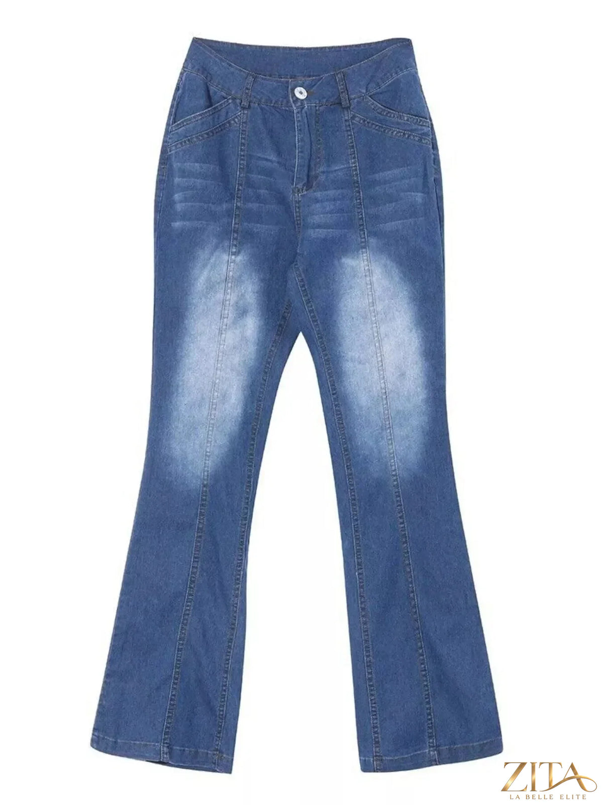 Zita La Belle Elite mid-rise bootcut jeans with classic fit and dark denim wash, displayed on a hanger.