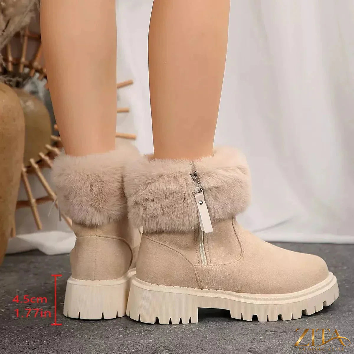 Zita La Belle Elite faux fur lined side-zip chunky platform ankle boots with thick soles and stylish design.