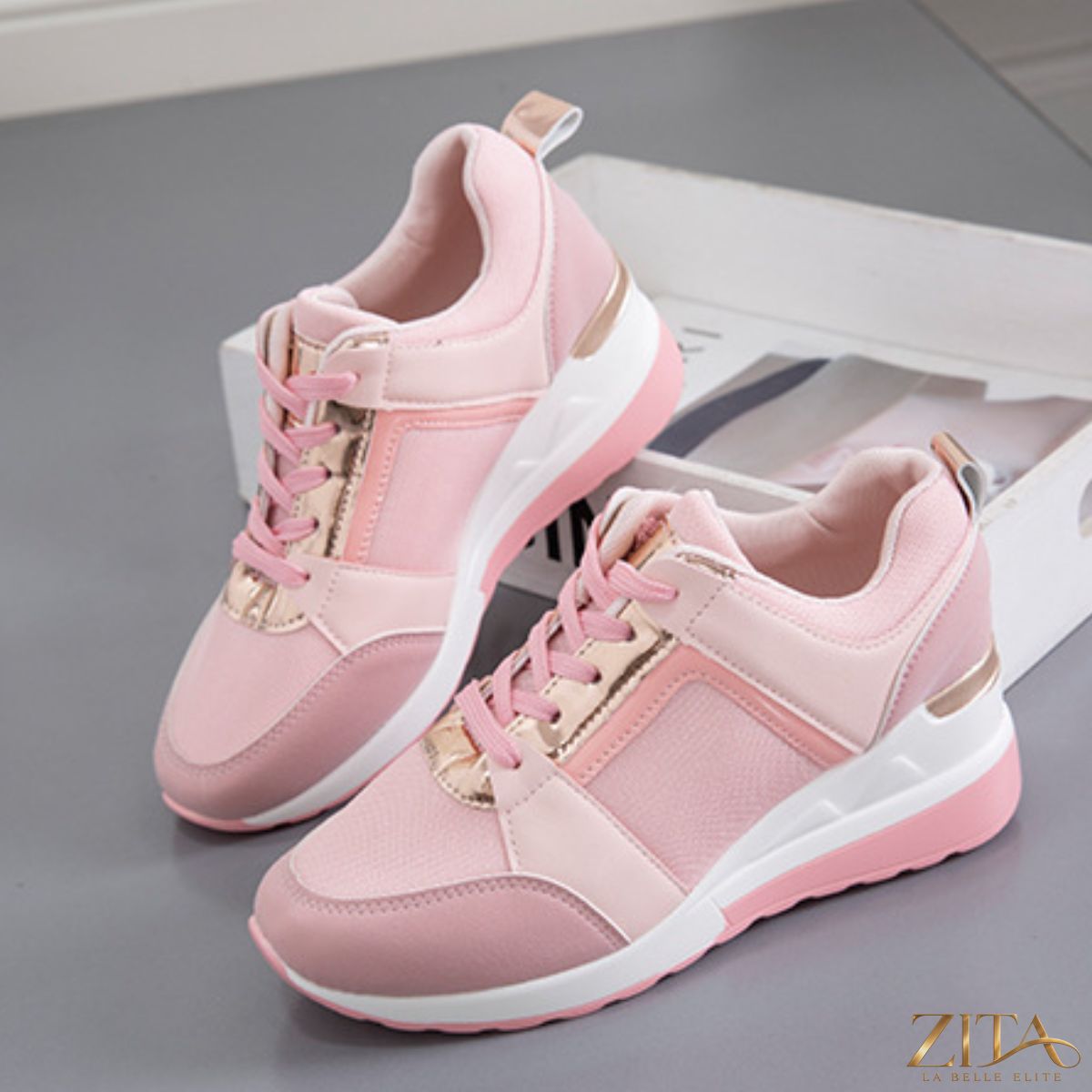 Zita La Belle Elite lace-up wedge sneakers with white soles and stylish design, perfect for casual and trendy outfits.