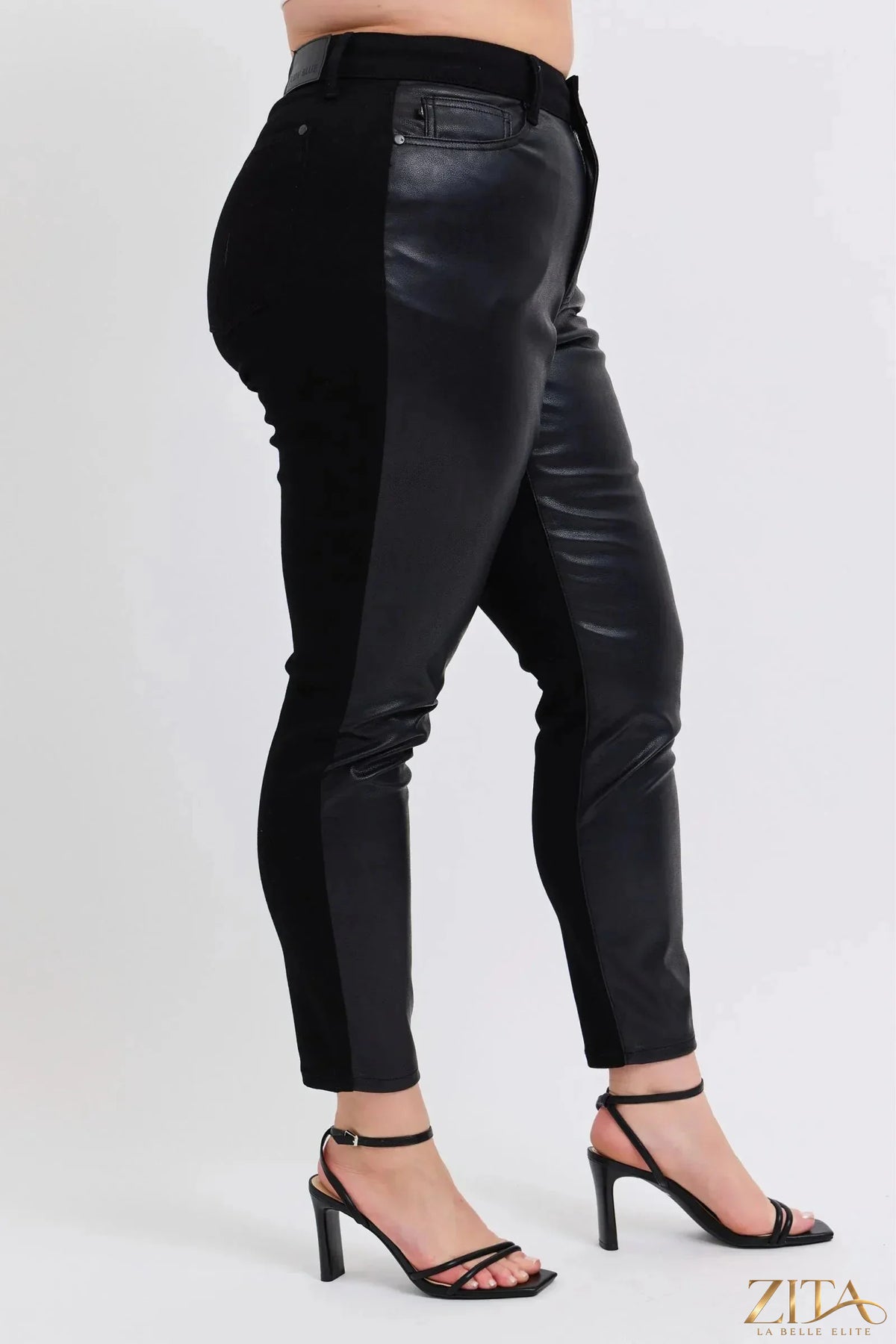 Zita La Belle Elite Judy Blue plus size faux leather skinny pants, black, high waist, form-fitting, stylish women's fashion.