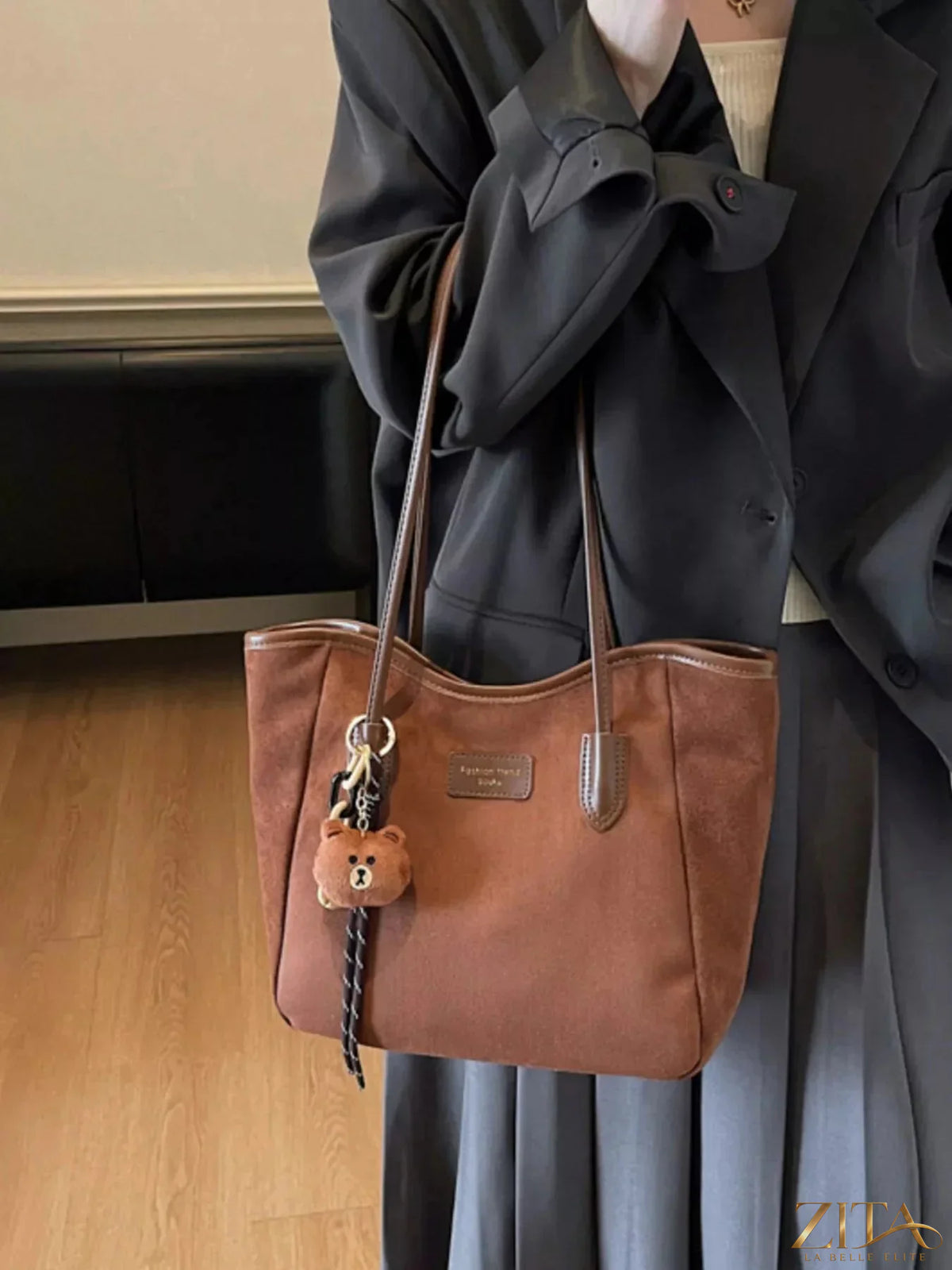 Zita La Belle Elite suede casual tote bag with two handles and minimalist design, perfect for everyday use.