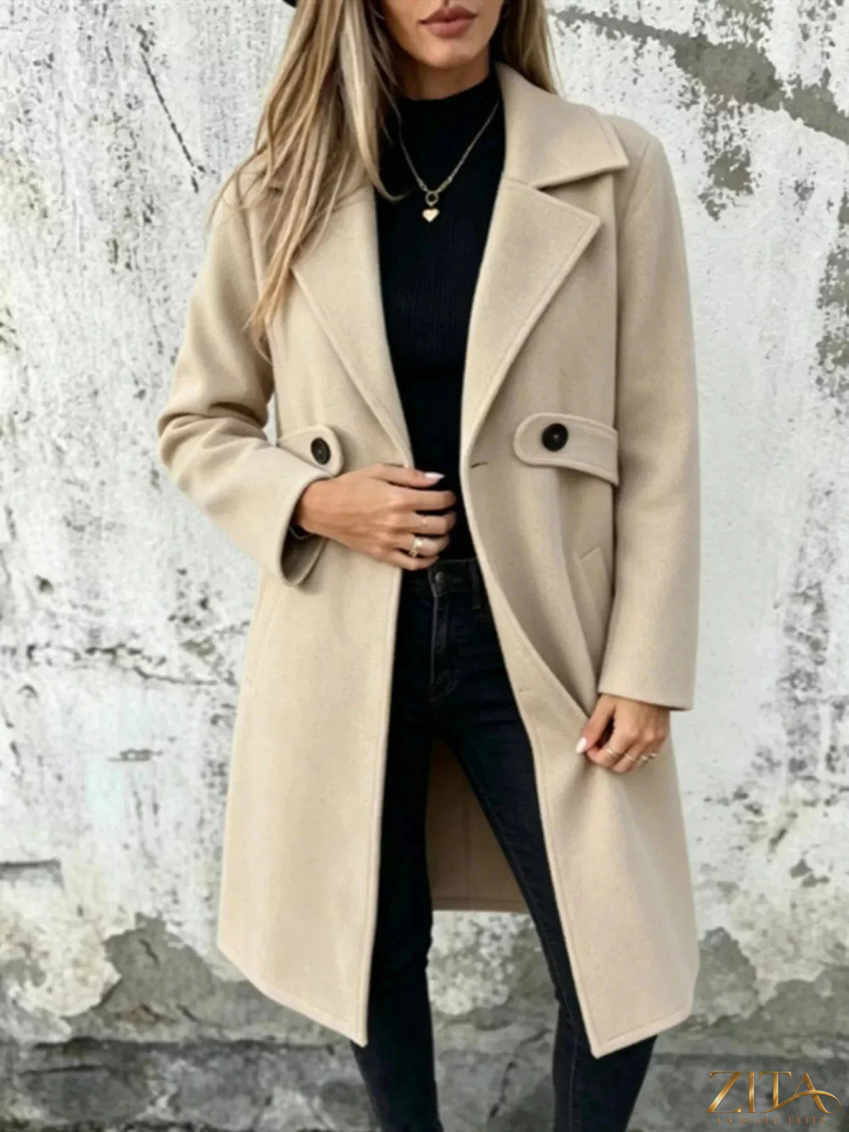 Plus size Zita La Belle Elite longline overcoat with lapel collar, full size overcoat in a stylish, warm outerwear design
