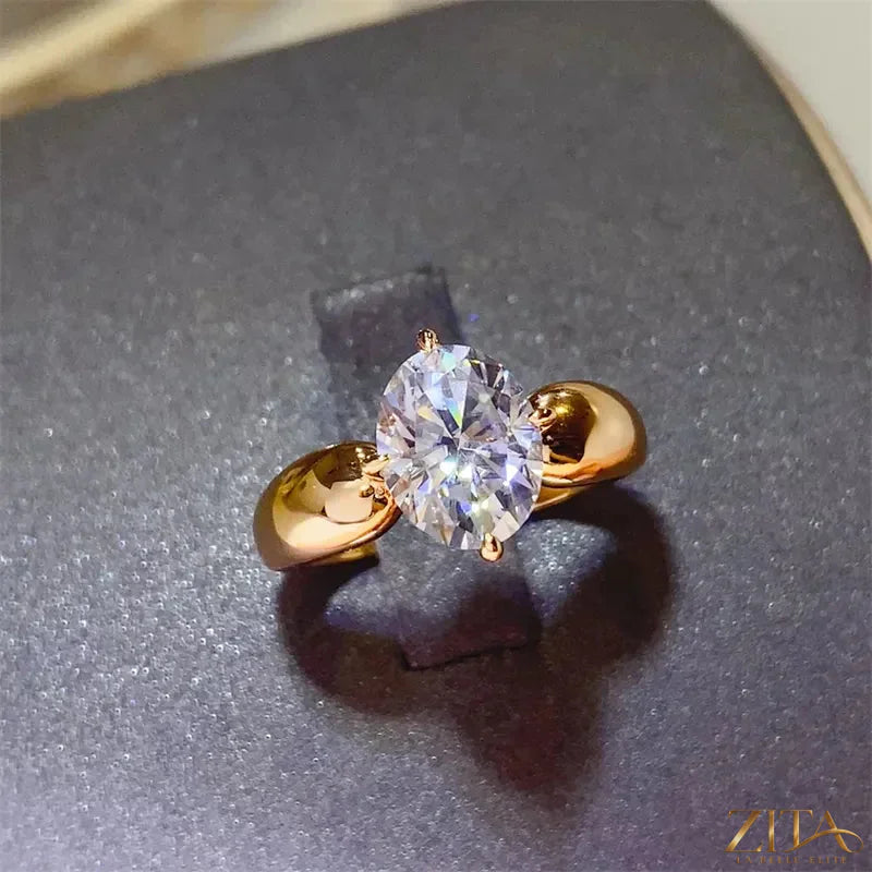 Sterling silver ring with 2 carat moissanite gemstone, featuring a sleek and elegant design by Zita La Belle Elite.