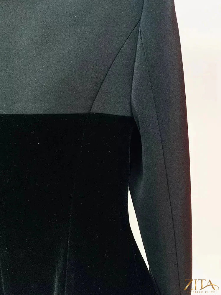 Zita La Belle Elite velvet-paneled blazer with stand-up collar, tailored fit, and elegant design for sophisticated style.