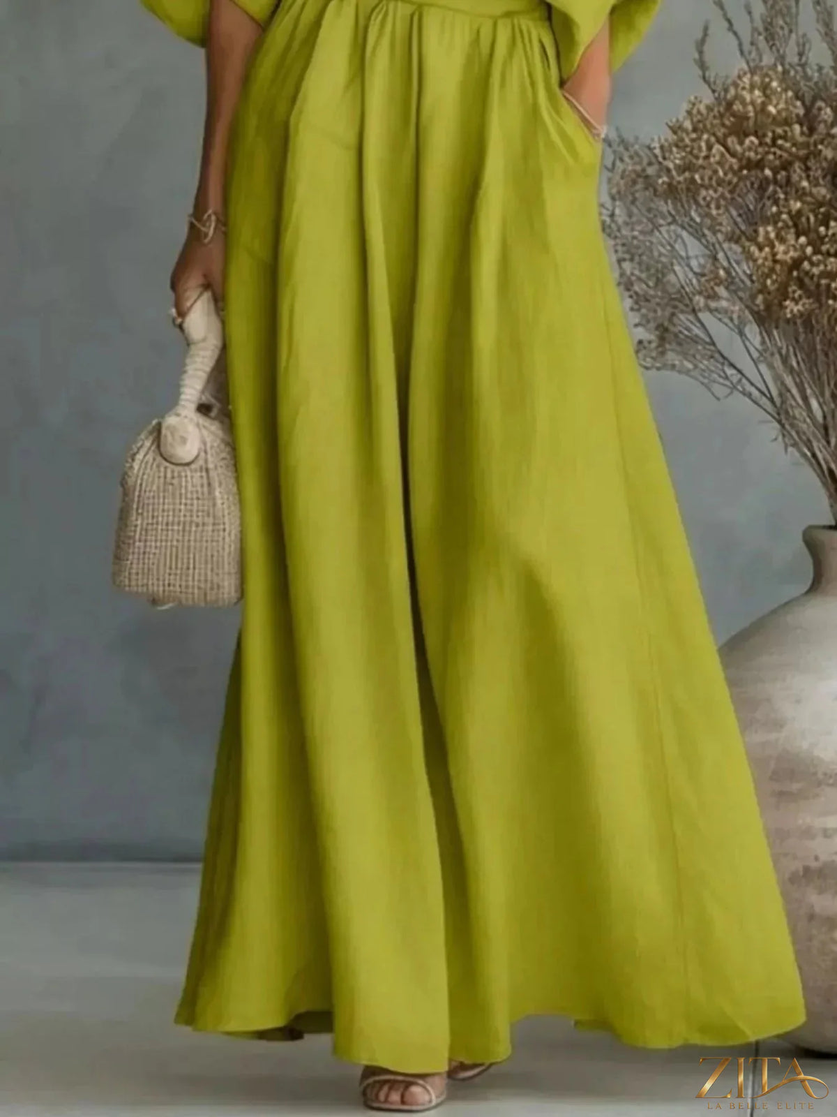 Plus size Zita La Belle Elite one-shoulder top and wide-leg pants set, stylish and comfortable for casual wear.
