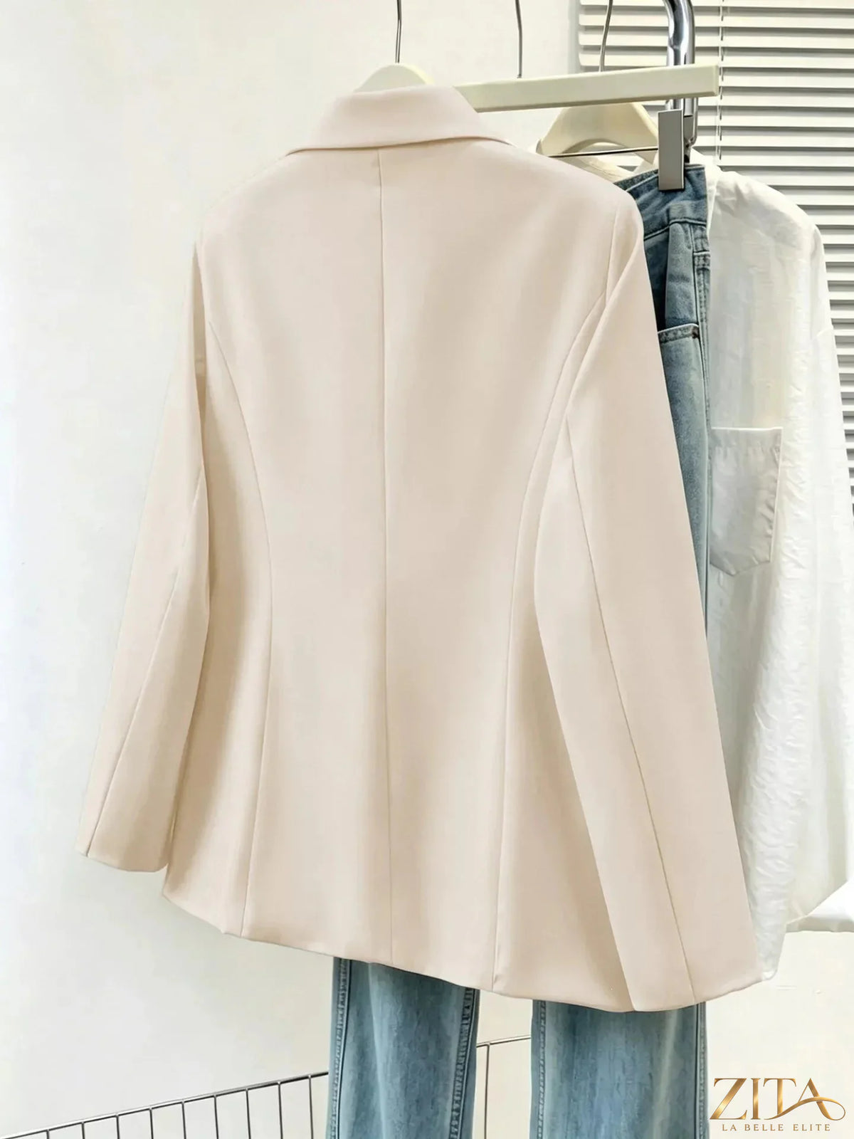 Plus size Zita La Belle Elite blazer with full size, single-breasted design, lapel collar, and tailored fit.