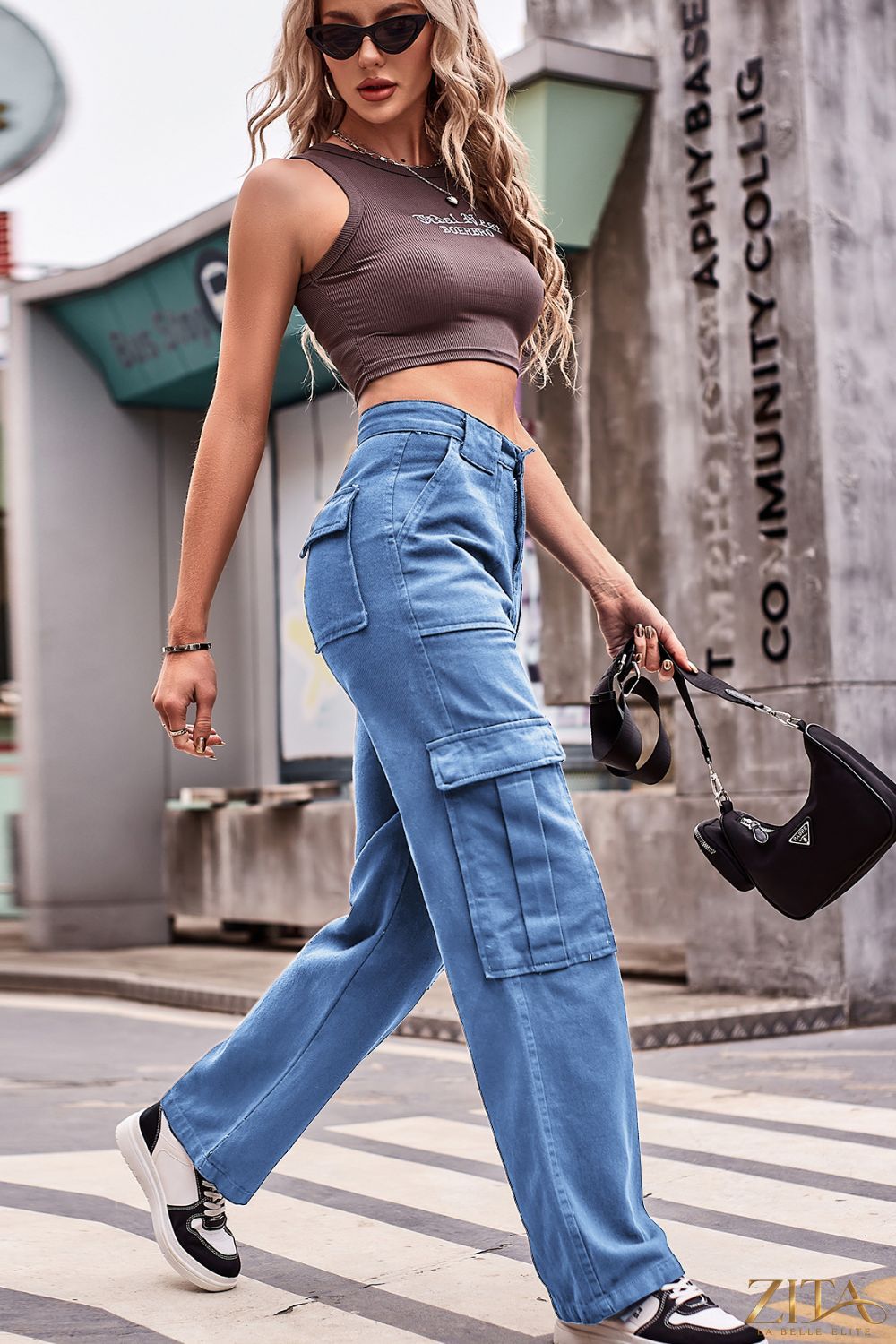 Zita La Belle Elite buttoned high waist loose fit jeans showing front view with classic denim texture and relaxed style
