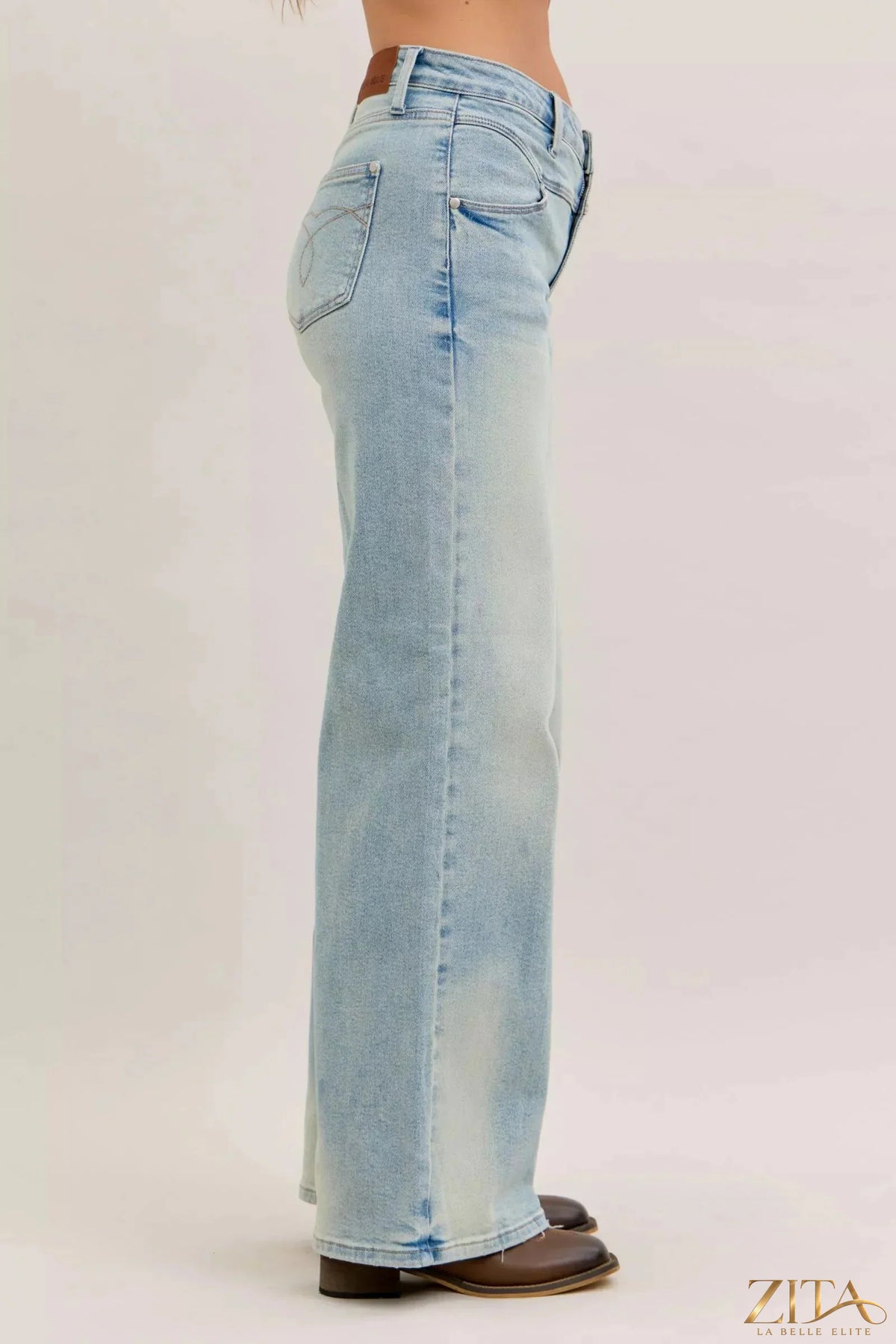 Zita La Belle Elite Judy Blue high waist column straight jeans in dark denim, showing the fit and classic design on a model