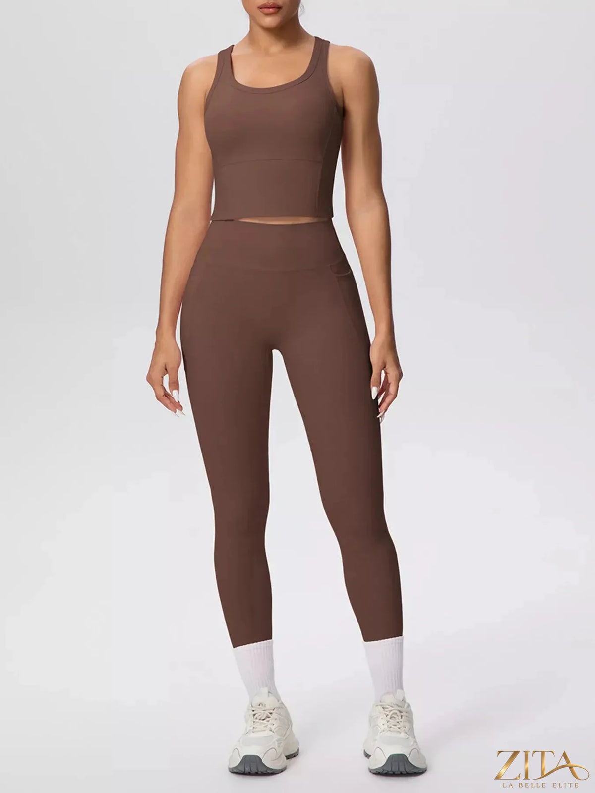 Zita La Belle Elite scoop neck tank top and high-waisted leggings active set, black athletic wear for workout or casual wear