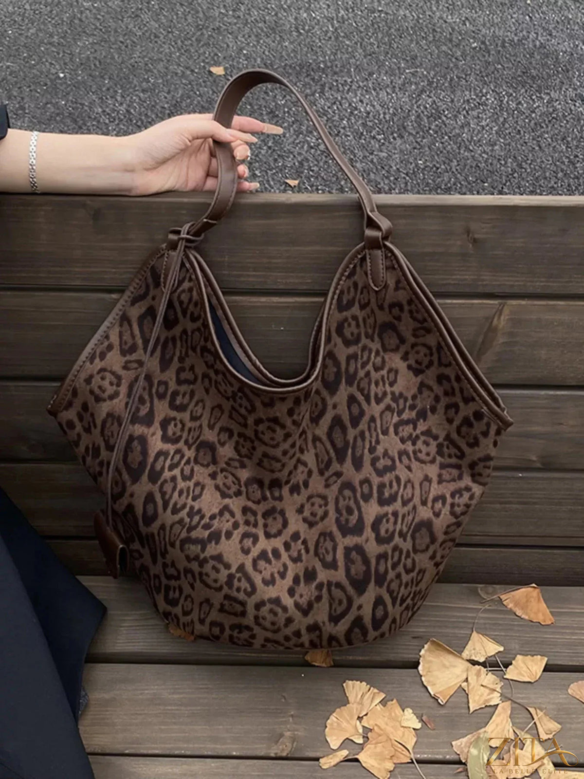 Leopard print large tote bag by Zita La Belle Elite with sturdy handles and spacious interior for everyday use.