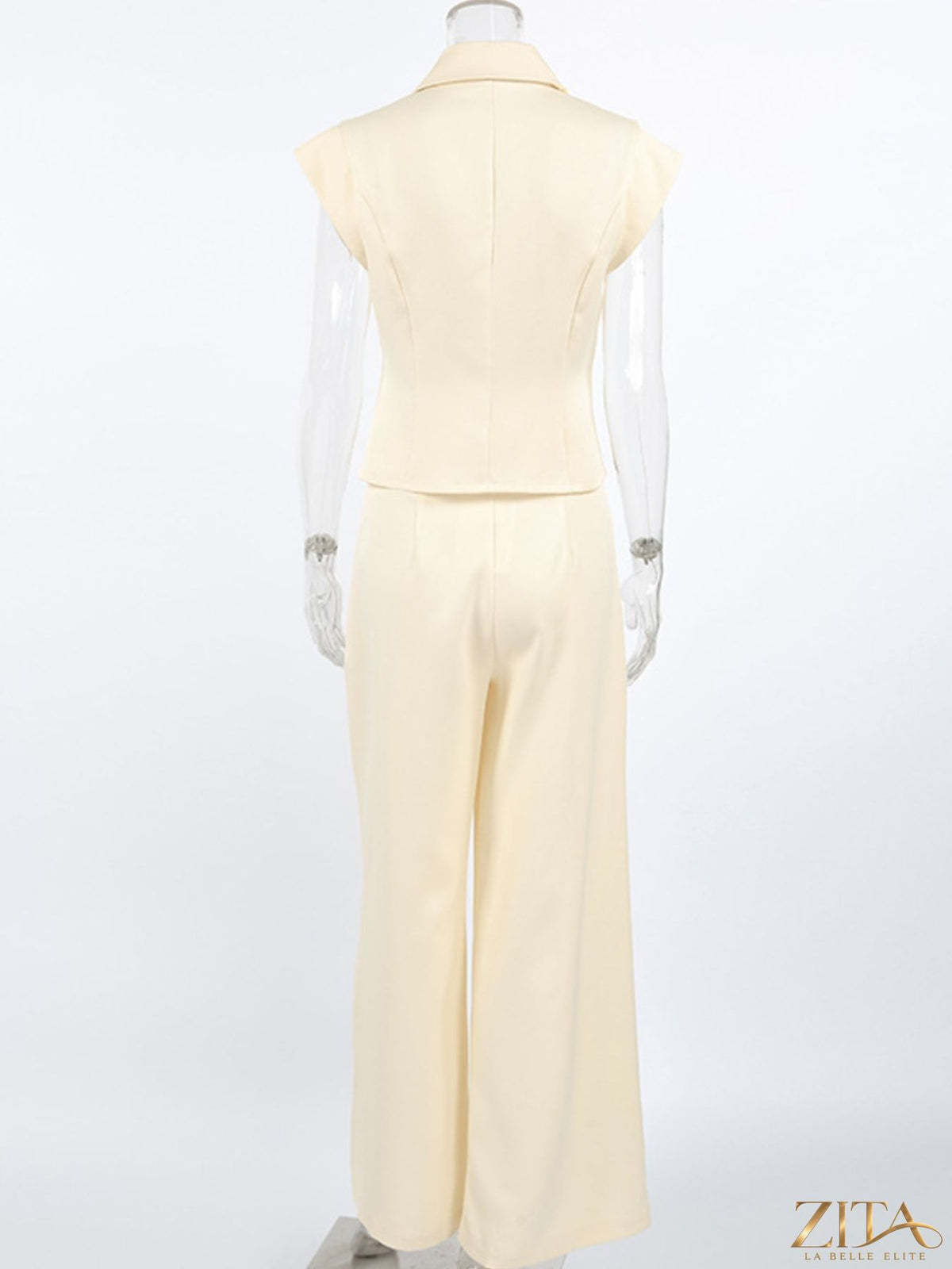 Zita La Belle Elite one-button blazer and wide-leg pants set, stylish formal outfit, front view showing tailored fit and classic design.