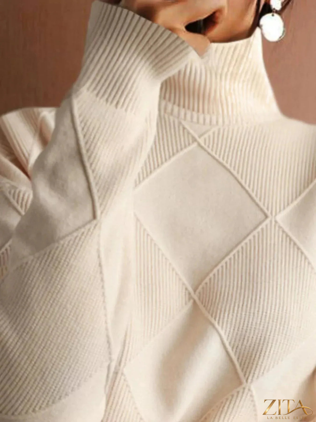 Zita La Belle Elite argyle pattern turtleneck sweater featuring a classic knit design in vibrant colors.