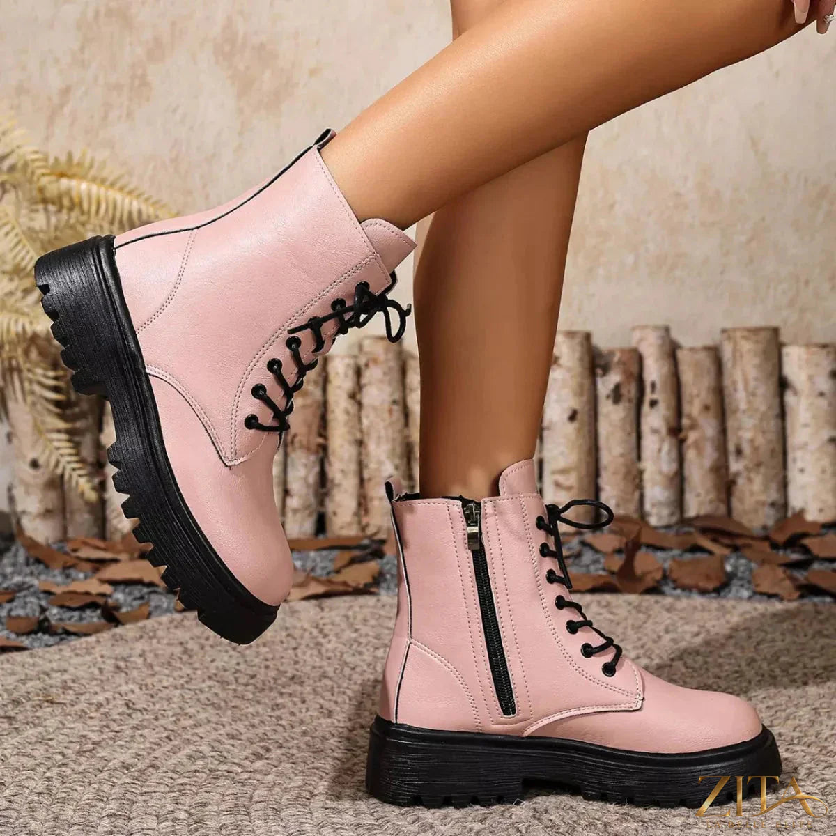 Zita La Belle Elite lace-up ankle combat boots featuring a rugged sole and stylish design, perfect for edgy fashion looks.