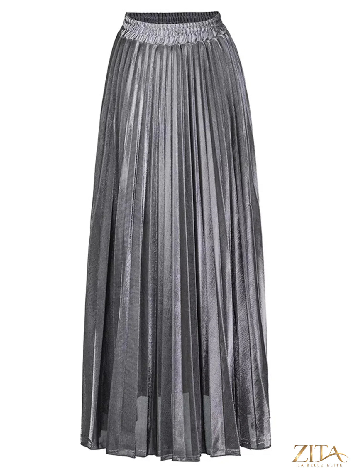 High-waisted pleated maxi skirt by Trendsi in flowing fabric, shown in a full-length view with pleats and a high waistband.