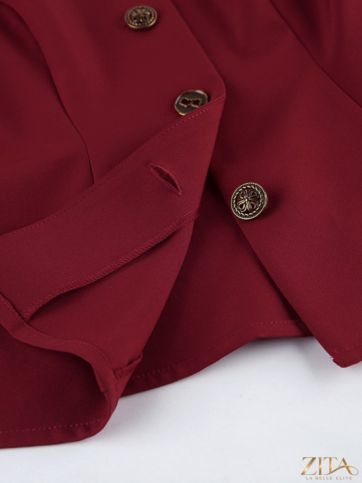 Zita La Belle Elite button-up peplum blazer and matching skirt set, tailored fit, with structured collar and stylish design.