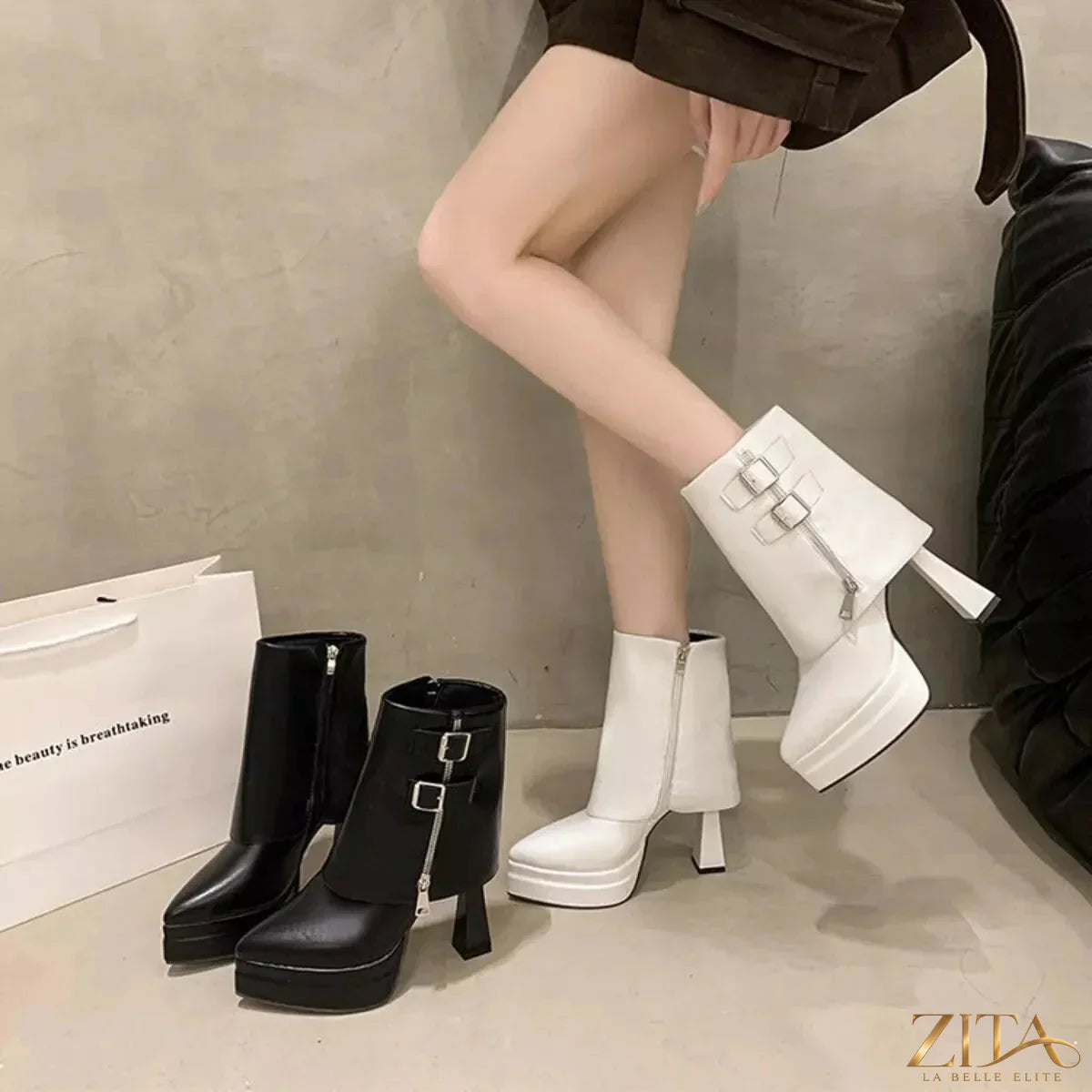Zita La Belle Elite point toe high heels boots featuring sleek design and stiletto heels, perfect for elegant footwear.