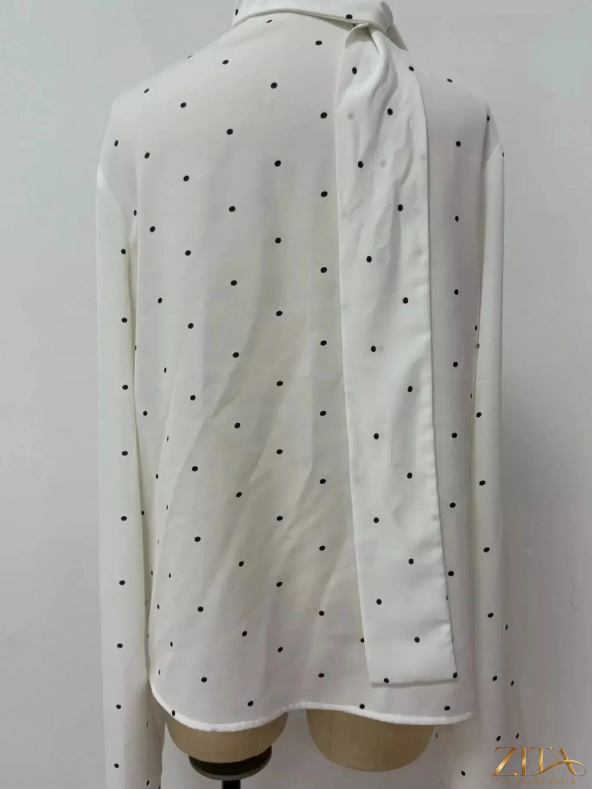 Zita La Belle Elite polka dot silk blouse with scarf neck tie, featuring long sleeves and a stylish, elegant design.