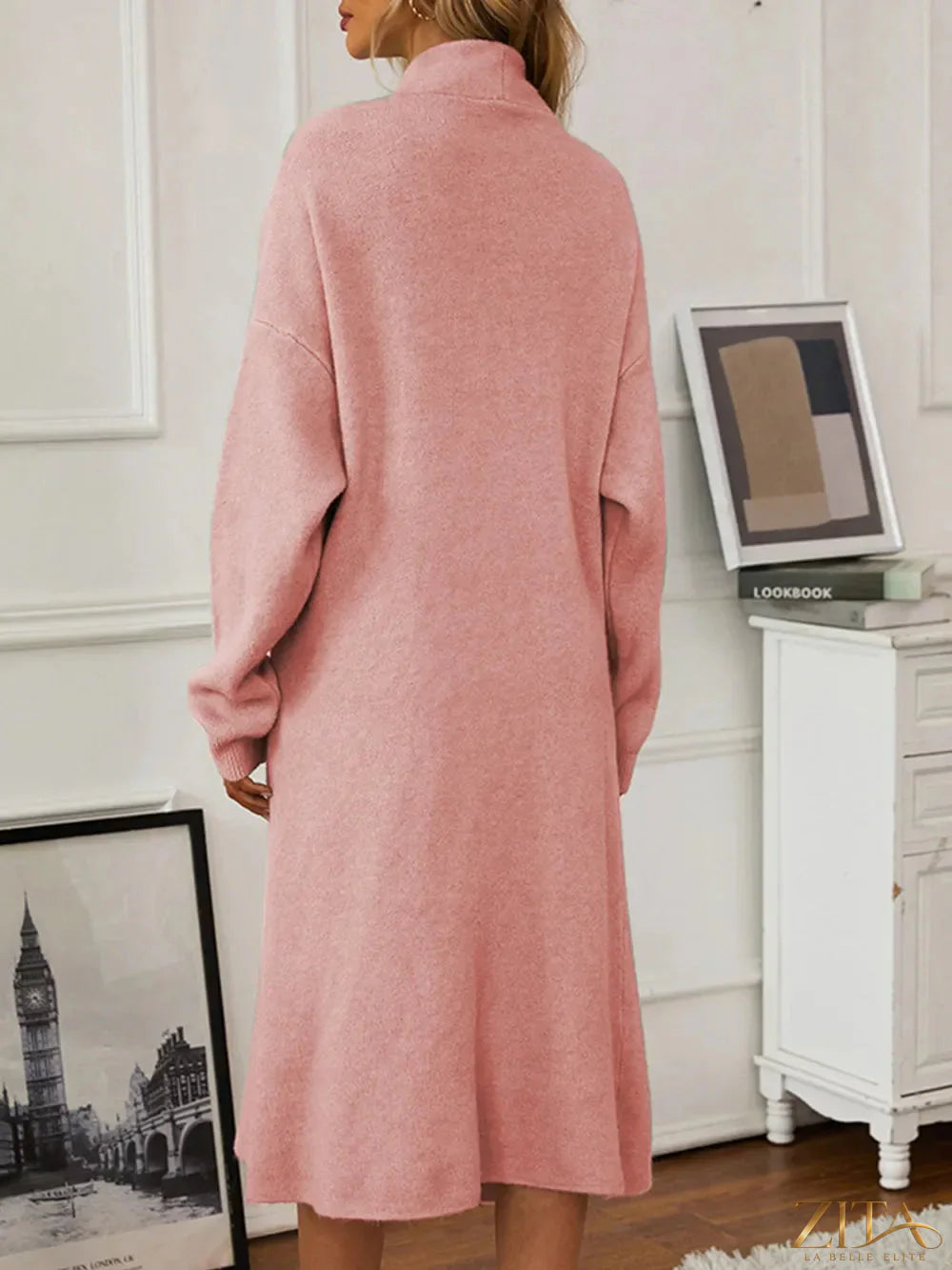Zita La Belle Elite V-neck cami dress with open front cardigan sweater set, stylish and comfortable for casual or evening wear.