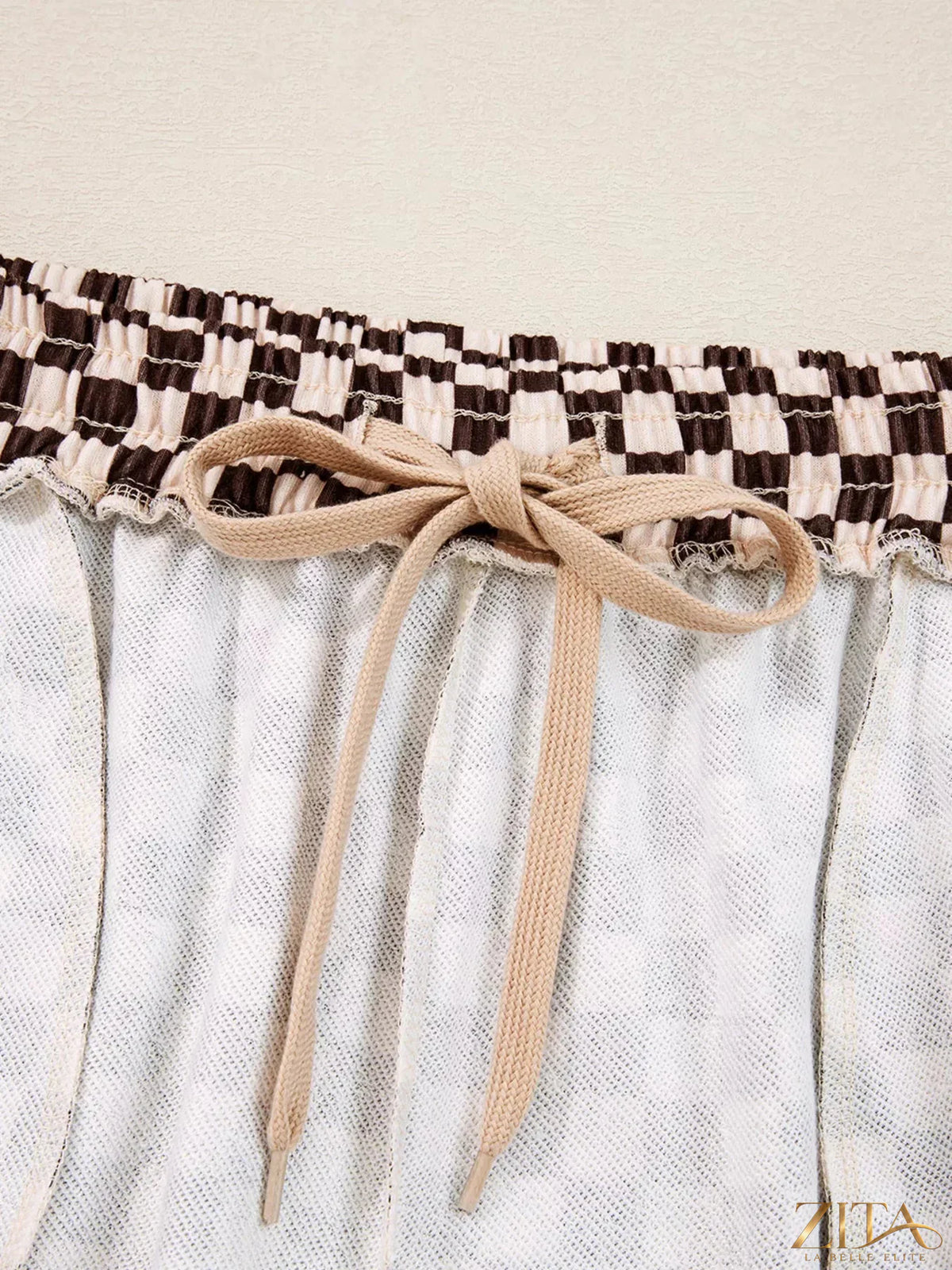 Zita La Belle Elite checkered drawstring hoodie and matching pants set, casual loungewear with a stylish checkered pattern.