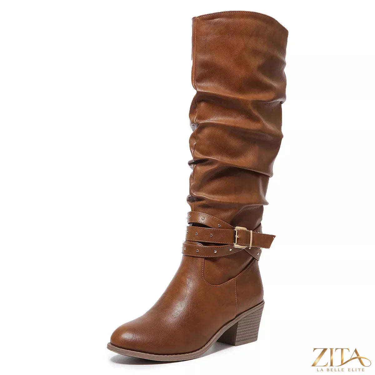 Zita La Belle Elite round toe block heel boots in black leather with ankle height and sturdy chunky heels.