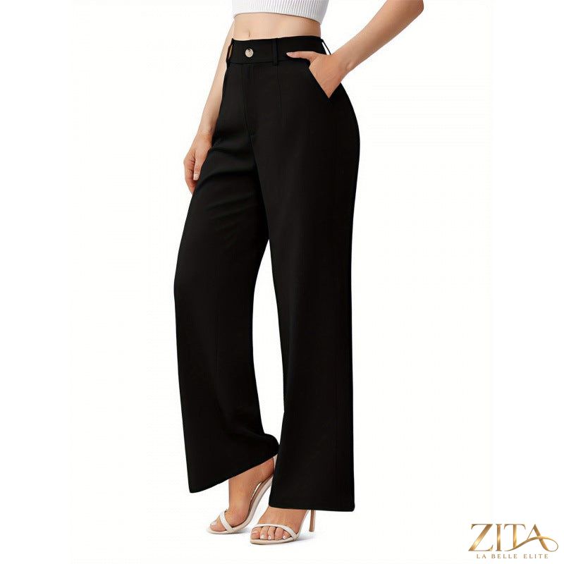 Zita La Belle Elite women's elegant suit pants with pockets, tailored fit, and classic design, shown in a neutral color.