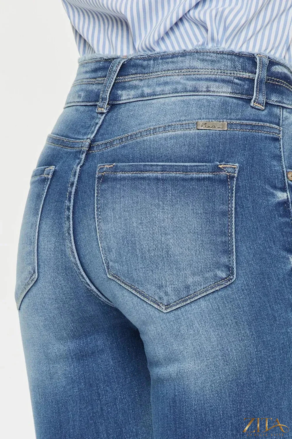 Zita La Belle Elite Kancan distressed raw hem high waist jeans shown with a high-rise fit and distressed details.