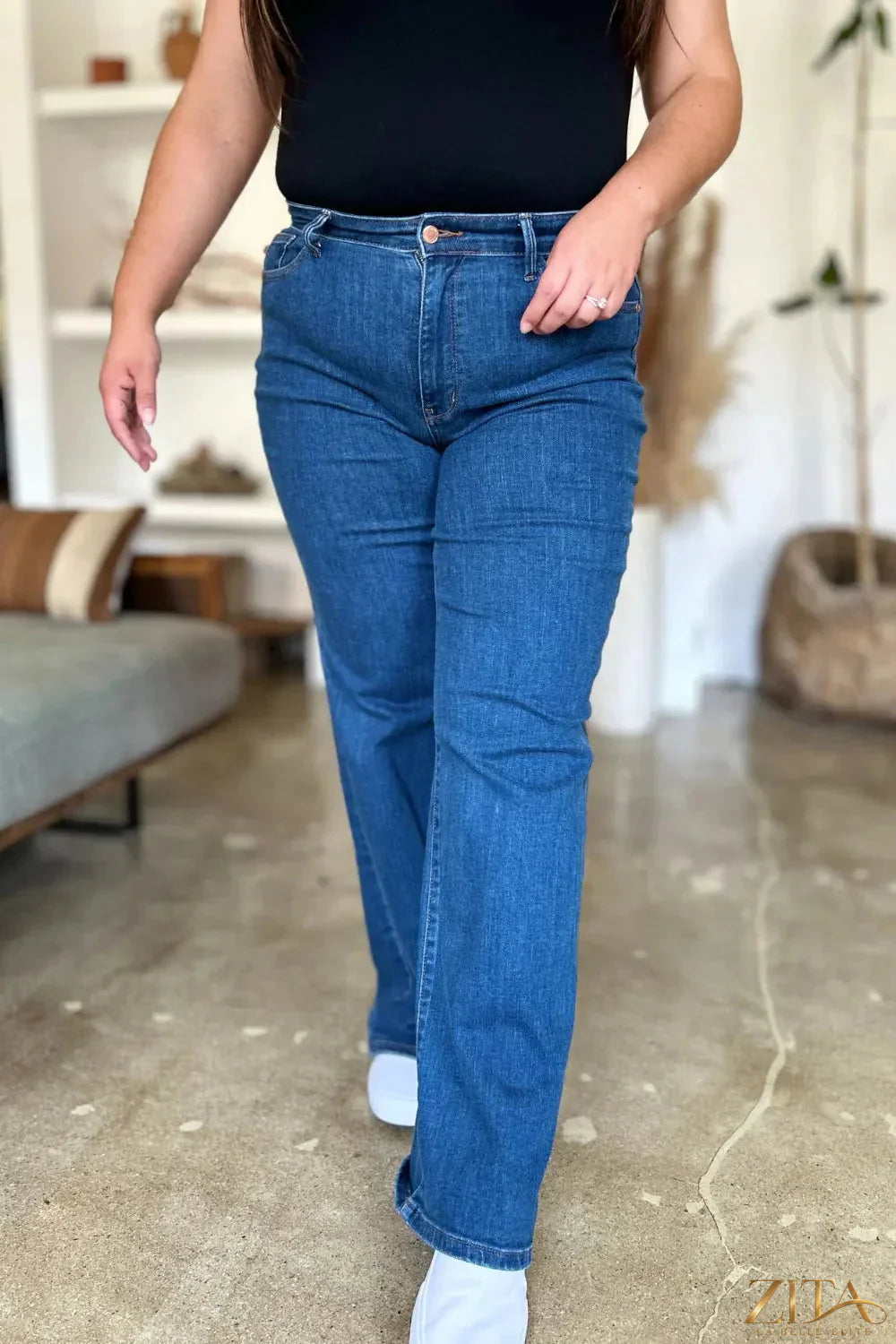 Zita La Belle Elite Judy Blue high-rise straight jeans in full size with classic denim wash and seamless fit.