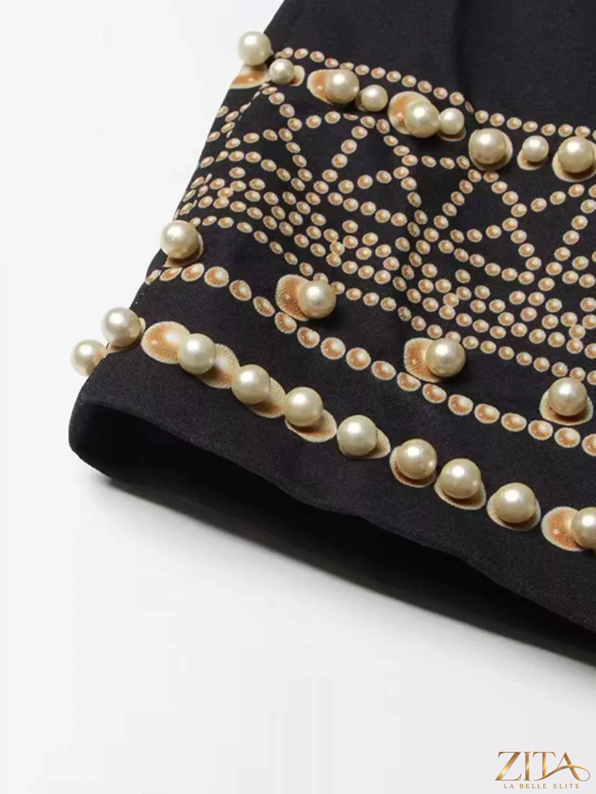 Plus size Zita La Belle Elite blazer with embellished pearls, single-button design, tailored fit, and classic style.
