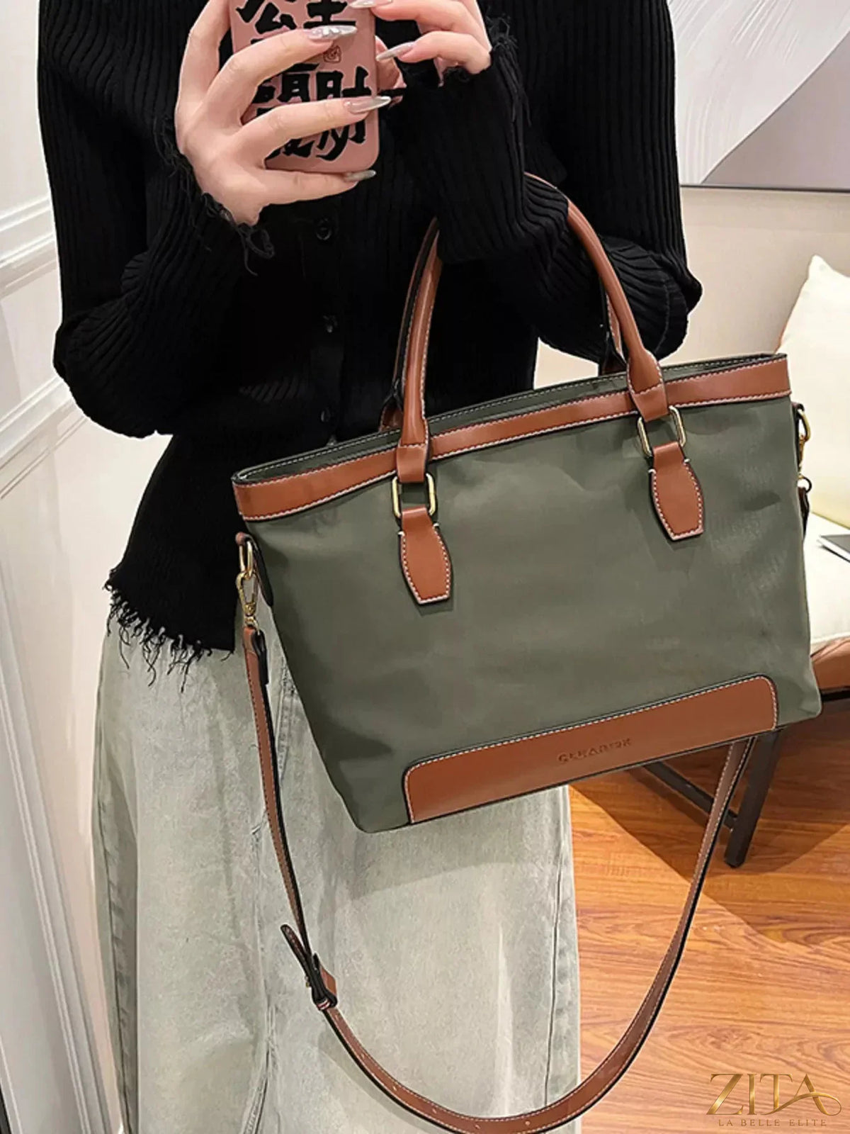 Zita La Belle Elite PU leather tote bag with double handles and spacious interior, stylish for everyday use.
