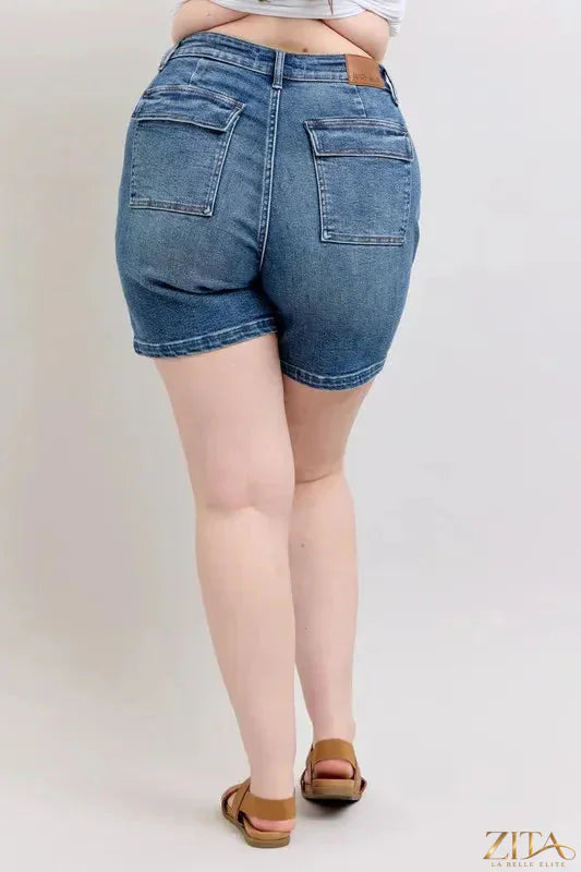 Plus size Judy Blue high rise denim shorts by Zita La Belle Elite, featuring a stylish fit and classic denim wash.