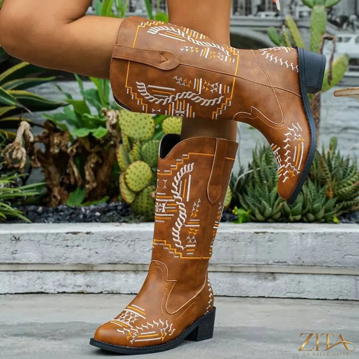 Zita La Belle Elite point toe block heel boots featuring sleek design and stylish ankle height, perfect for fashionable footwear.