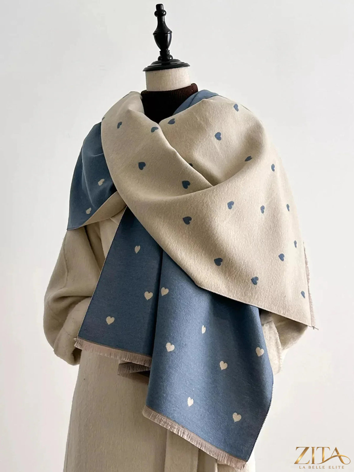Zita La Belle Elite Heart Raw Hem Scarf with soft fabric and raw edge design, displayed in a close-up view.