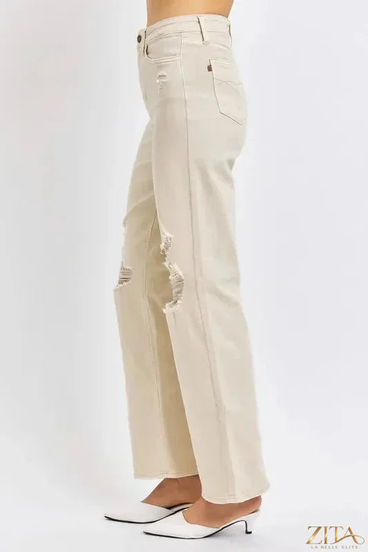 Zita La Belle Elite Judy Blue high waist distressed wide leg jeans, full size, with ripped details and relaxed fit.