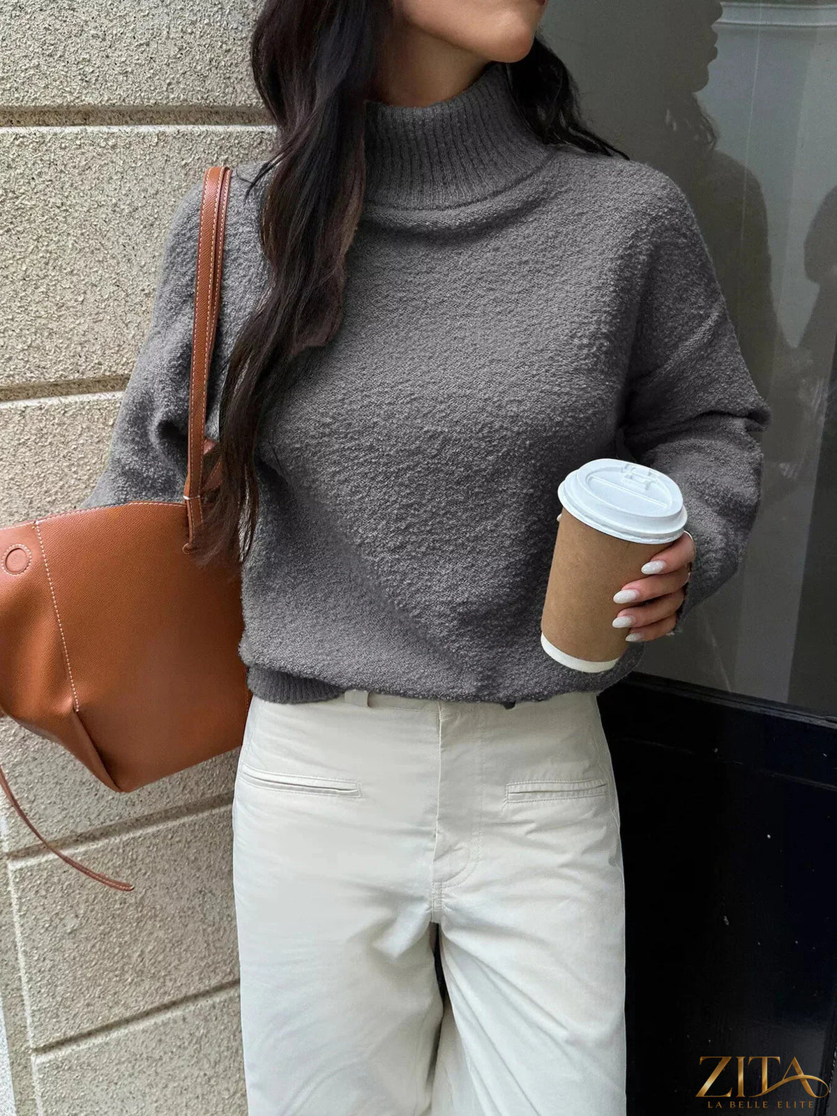 Zita La Belle Elite turtleneck long sleeve sweater in soft knit fabric, featuring a fitted design and classic style.